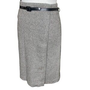 Liquid Wool Blend Lined Wrap Tweed Belted Midi Skirt Office Career Event Sz 4